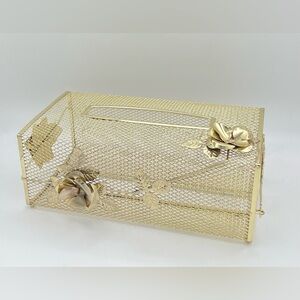 Vintage Gold Tone Metal Rose Tissue Box Cover Hollywood Regency Mesh Vanity MCM